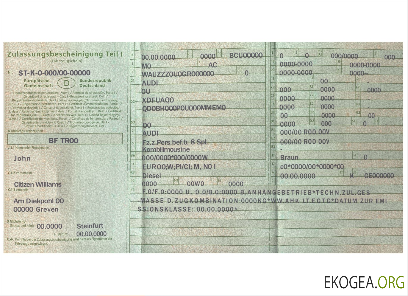 Certificat d'immatriculation du véhicule en Allemagne